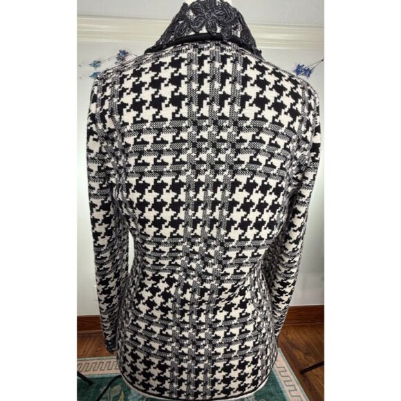 Vintage Stizzoli Black & White Houndstooth Sweater Blazer With Floral Appliqué S - Picture 4 of 6
